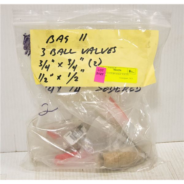 3 NEW 1/4 TURN BALL VALVE; BRASS;