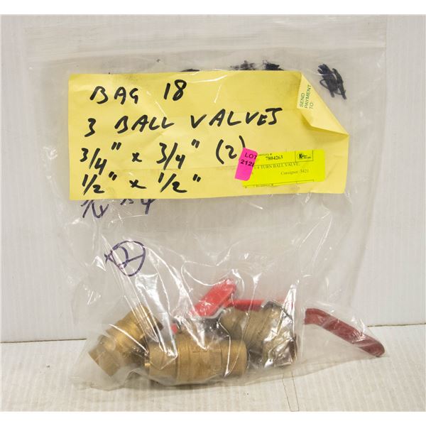 3 NEW 1/4 TURN BALL VALVE; BRASS