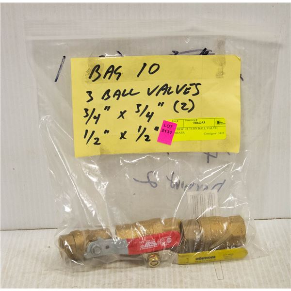 3 NEW 1/4 TURN BALL VALVE; BRASS;