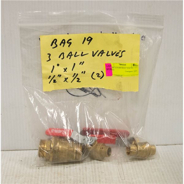 3 NEW 1/4 TURN BALL VALVE; BRASS