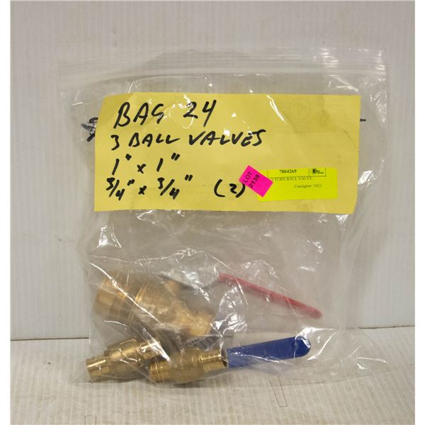 3 NEW 1/4 TURN BALL VALVE; BRASS