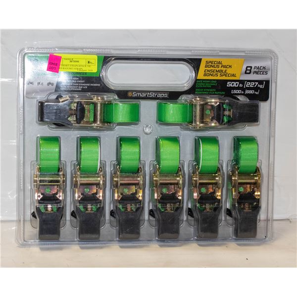 NEW SMART STRAPS 8-PACK TIE DOWN RATCHET STRAPS