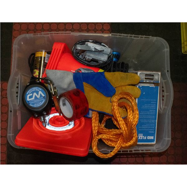LARGE TOTE OF SAFETY RELATED ITEMS