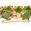 Image 4 : Vintage 14k Yellow Gold Cushion Cabochon Jade & 2.20 ctw Sapphire Chain Bracelet