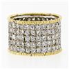 Image 5 : Vintage 18k Gold 3.6 ctw Pave Round Diamond Wide Eternity Band Twisted Wire Edge