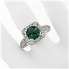 Image 3 : 14K White Gold 3.65 ctw Cushion Checkerboard Green Tourmaline & Diamond Halo Rin