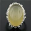 Image 2 : Antique Art Deco Platinum Moonstone Diamond Sapphire Filigree Large RARE Ring