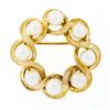 Image 1 : Vintage Textured 14k Yellow Gold 4.8mm Round 8 Cultured Pearl Wreath Brooch Pin