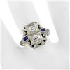 Image 3 : Antique Art Deco 18K White Gold .46 ctw Diamond Sapphire Open Etched Dinner Ring