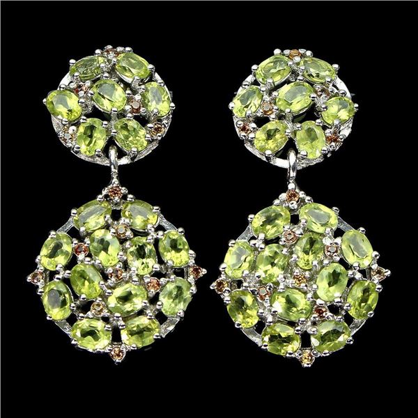 Natural Peridot & Sapphire Earrings