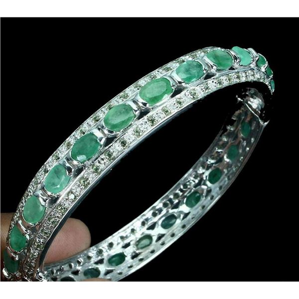 Natural Unheated Emerald &  Sapphire Bangle