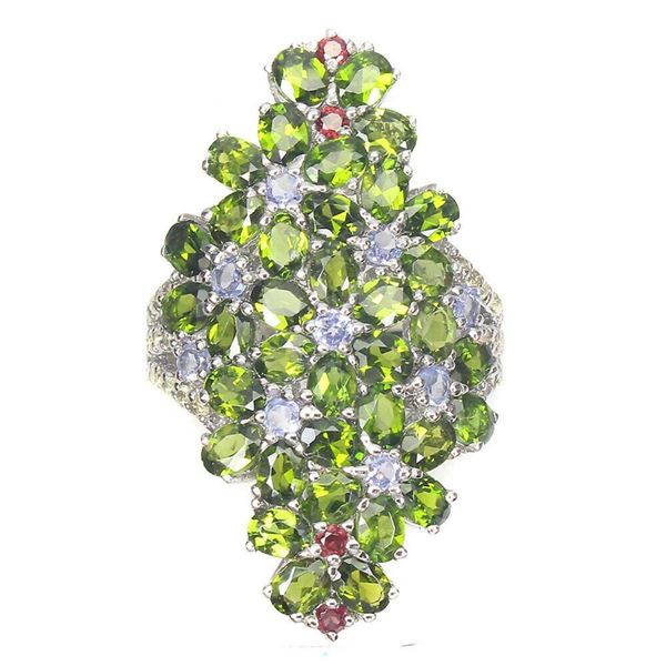 Natural Chrome Diopside Sapphire Tanzanite Ring