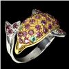 Image 1 : Natural Unheated  Rhodolite Garnet & Emerald Dolphin Ring