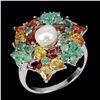 Image 2 : Natural Sapphire  Emerald Pearl Ring