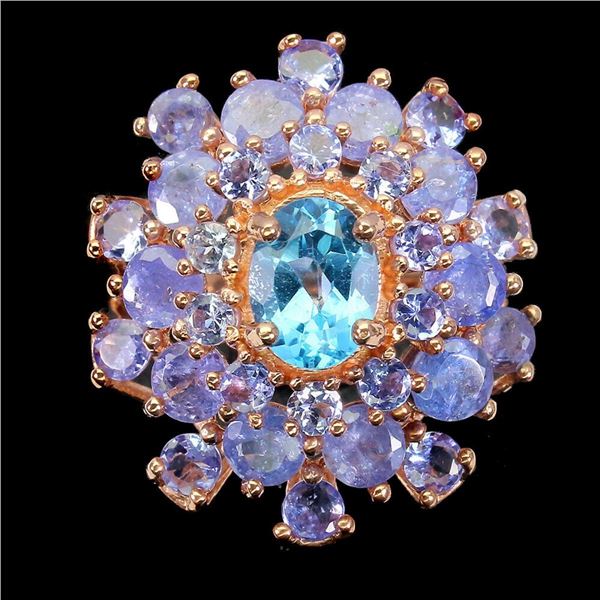 Natural Swiss Blue Topaz Tanzanite Ring