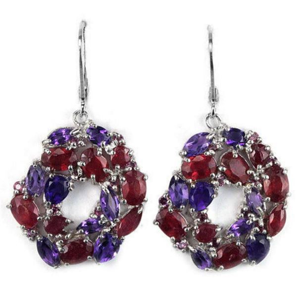 Natural BLOOD RED RUBY & PURPLE AMETHYST Earrings