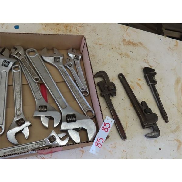 (9) Crescent Wrenches, (3) Pipe Wrenches