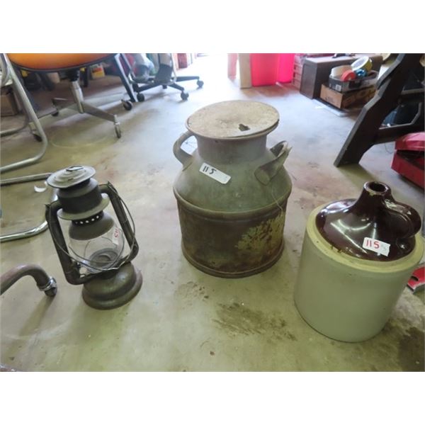 Cream Can, Barn Lantern, Crockery Jug