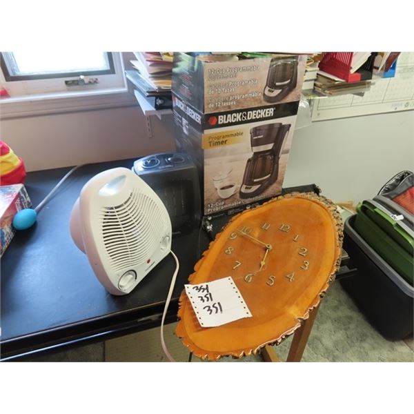 Coffee Maker, 2 Electric Heaters, Cabin Clock 