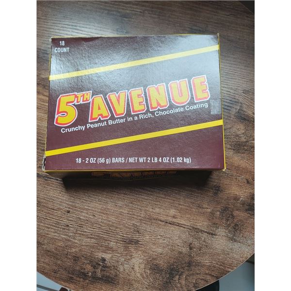 NEW 5TH AVENUE 18 PCS BOX CRUNCHY PEANUT BUTTER CHOCOLATE COATING 56 GRAMS BARS