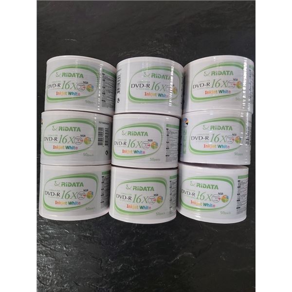 NEW RIDATA 9 PACKS  450 PCS BLANK DVD-R 16 X INKJET WHITE 120 MIN/4.7GB RIDATA
