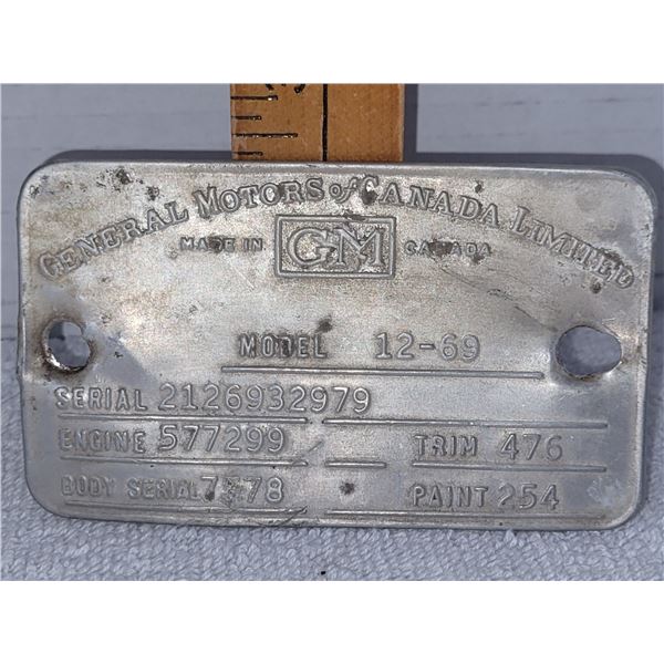 1952 CHEVROLET STYLELINE SEDAN DELIVERY COWL TAG