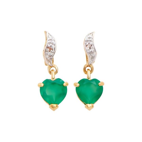 Plated 18KT Yellow Gold 1.42cts Green Agate and Diamond Earrings