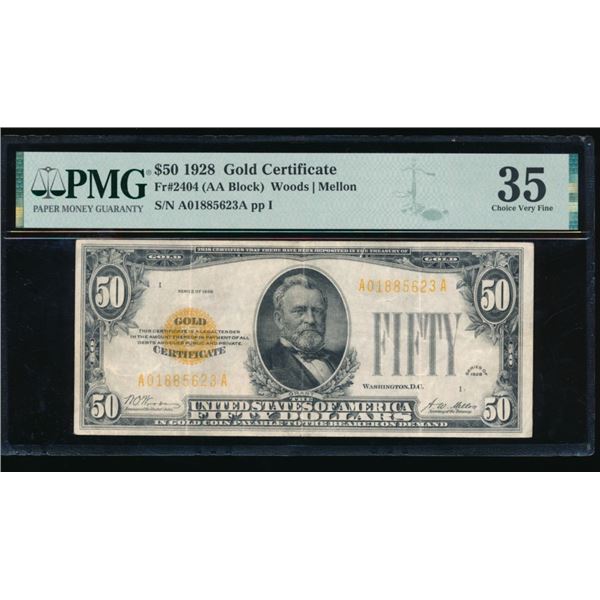 1928 $50 Gold Certificate PMG 35