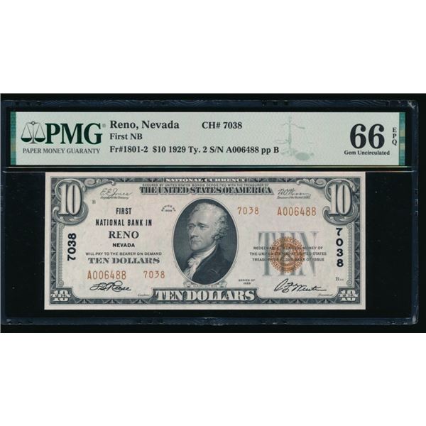 1929 $10 Reno NV National PMG 66EPQ