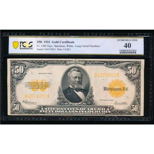 1922 $50 Gold Certificate PCGS 40