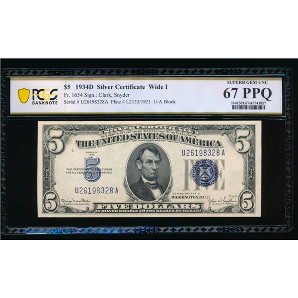 1934D $5 Silver Certificate PCGS 67PPQ