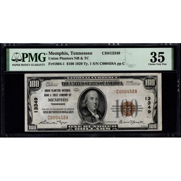 1929 $100 Memphis TN National PMG 35