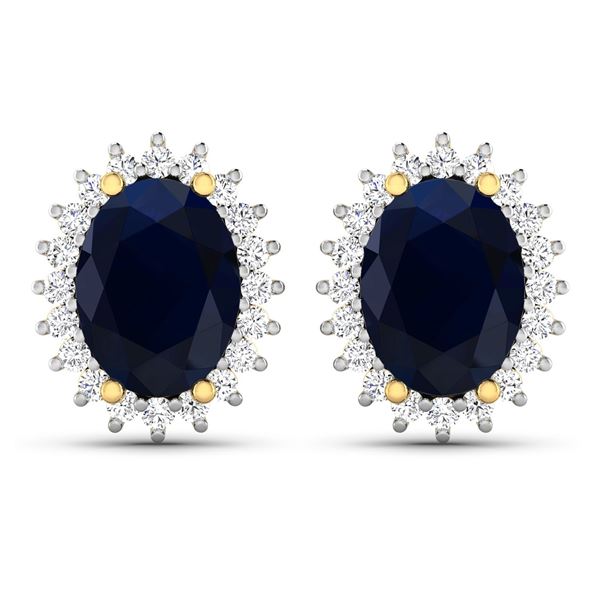 14KT Yellow Gold 2.60ctw Blue Sapphire and Diamond Earrings