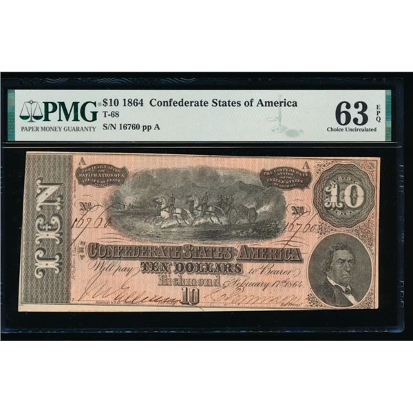 1864 $10 T-68 Confederate PMG 63EPQ