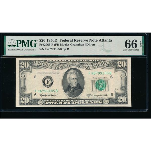 1950D $20 Atlanta FRN PMG 66EPQ