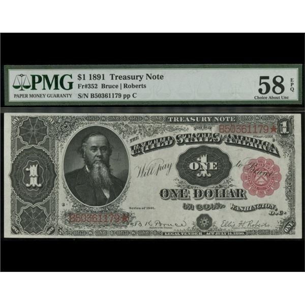 1891 $1 Treasury Note PMG 58EPQ