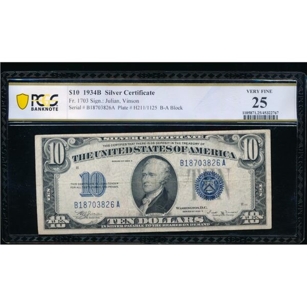 1934B $10 Silver Certificate PCGS 25