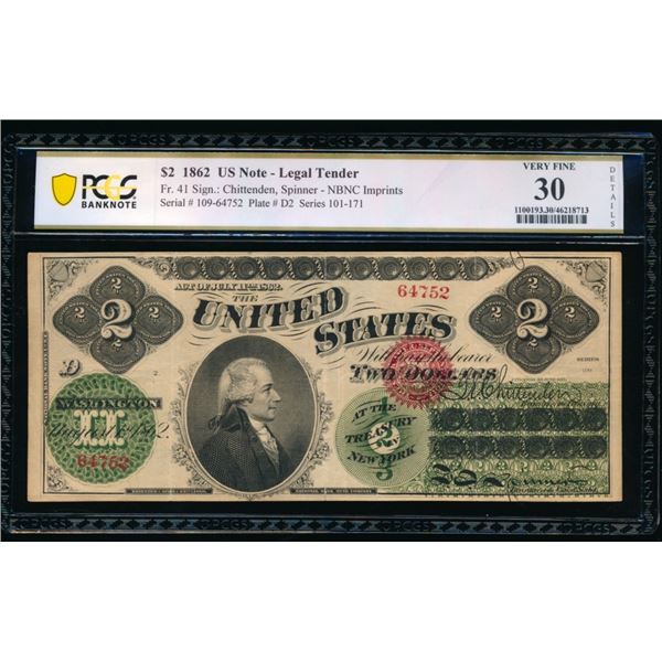 1862 $2 Legal Tender Note PCGS 30