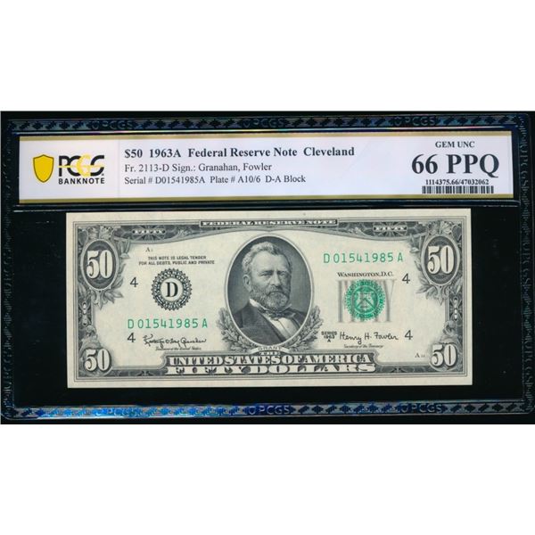 1963A $50 Cleveland FRN PCGS 66PPQ