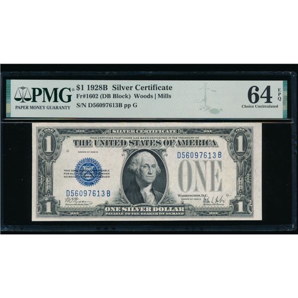 1928B $1 Silver Certificate PMG 64EPQ