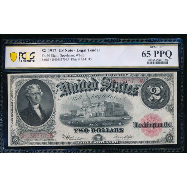 1917 $2 Legal Tender Note PCGS 65PPQ