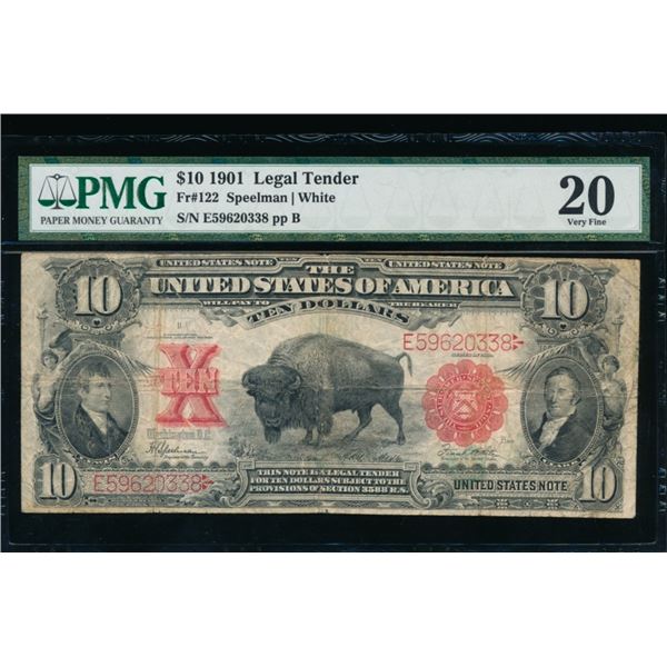 1901 $10 Bison Legal Tender Note PMG 20