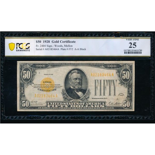 1928 $50 Gold Certificate PCGS 25