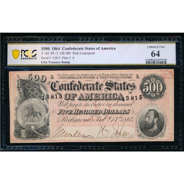 1864 $500 T-64 Confederate PCGS 64