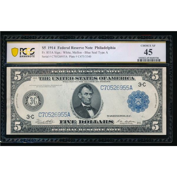 1914 $5 Philadelphia FRN PCGS 45