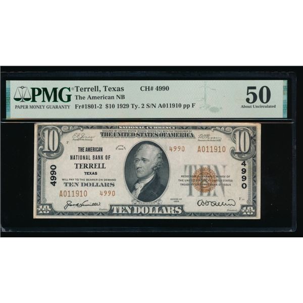 1929 $10 Terrell TX National PMG 50