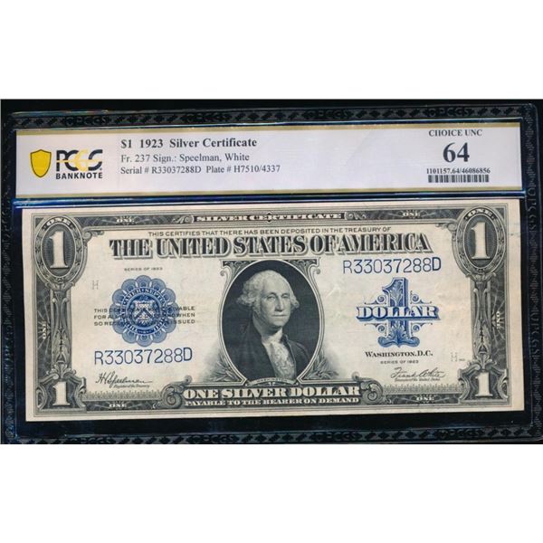 1923 $1 Silver Certificate PCGS 64