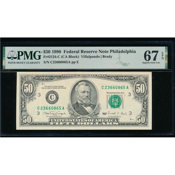 1990 $50 Philadelphia FRN PMG 67EPQ