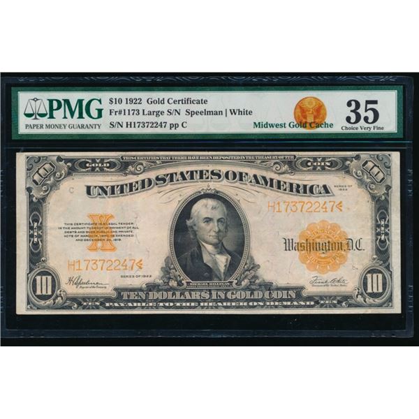 1922 $10 Gold Certificate PMG 35