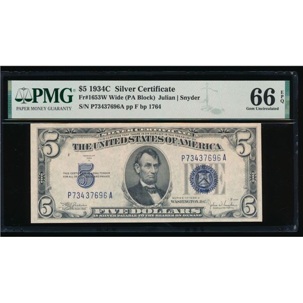 1934C $5 Silver Certificate PMG 66EPQ